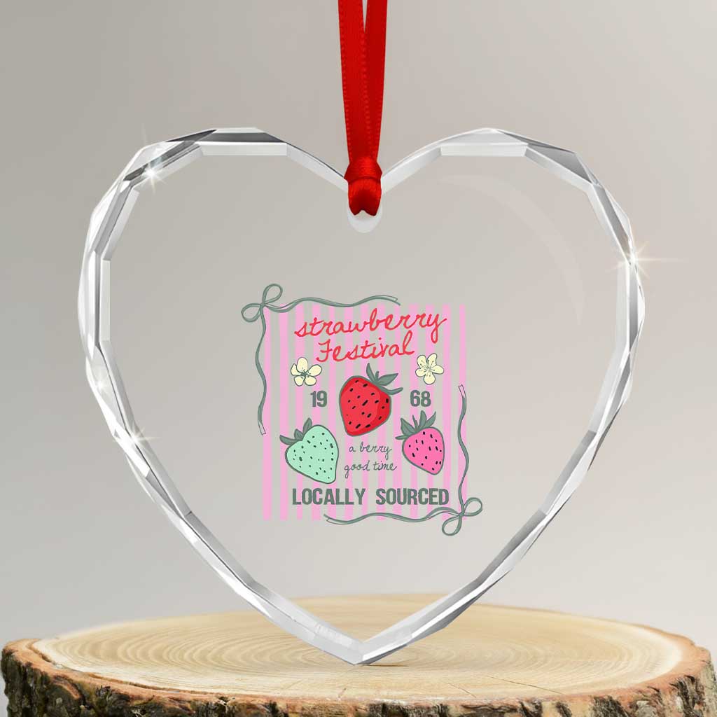 Strawberry Festival Heart Crystal Glass Ornament Summer Fruit Vibes