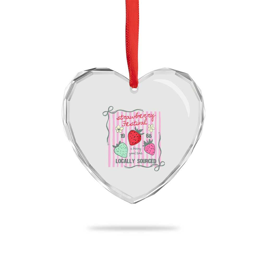 Strawberry Festival Heart Crystal Glass Ornament Summer Fruit Vibes