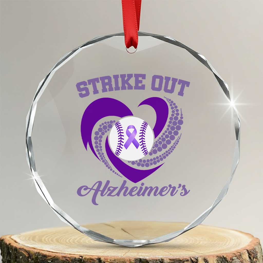 Strike Out Alzheimers Crystal Glass Ornament Purple Ribbon Baseball Hope Support