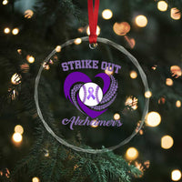 Strike Out Alzheimers Crystal Glass Ornament Purple Ribbon Baseball Hope Support