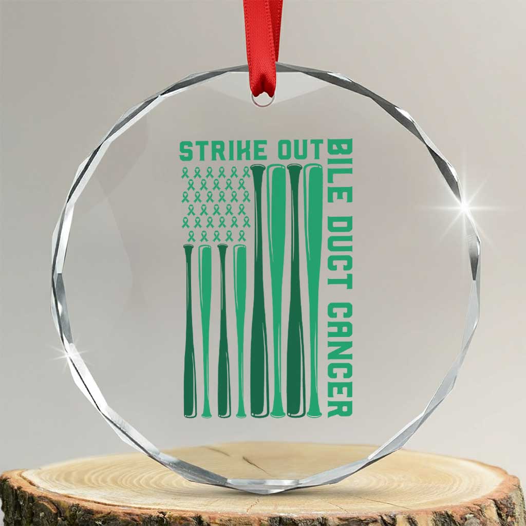 Strike Out Bile Duct Cancer Crystal Glass Ornament Baseball American Flag Hope Gift