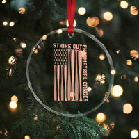 Strike Out Endometrial Cancer Baseball Crystal Glass Ornament Peach Ribbon American Flag Support Gift