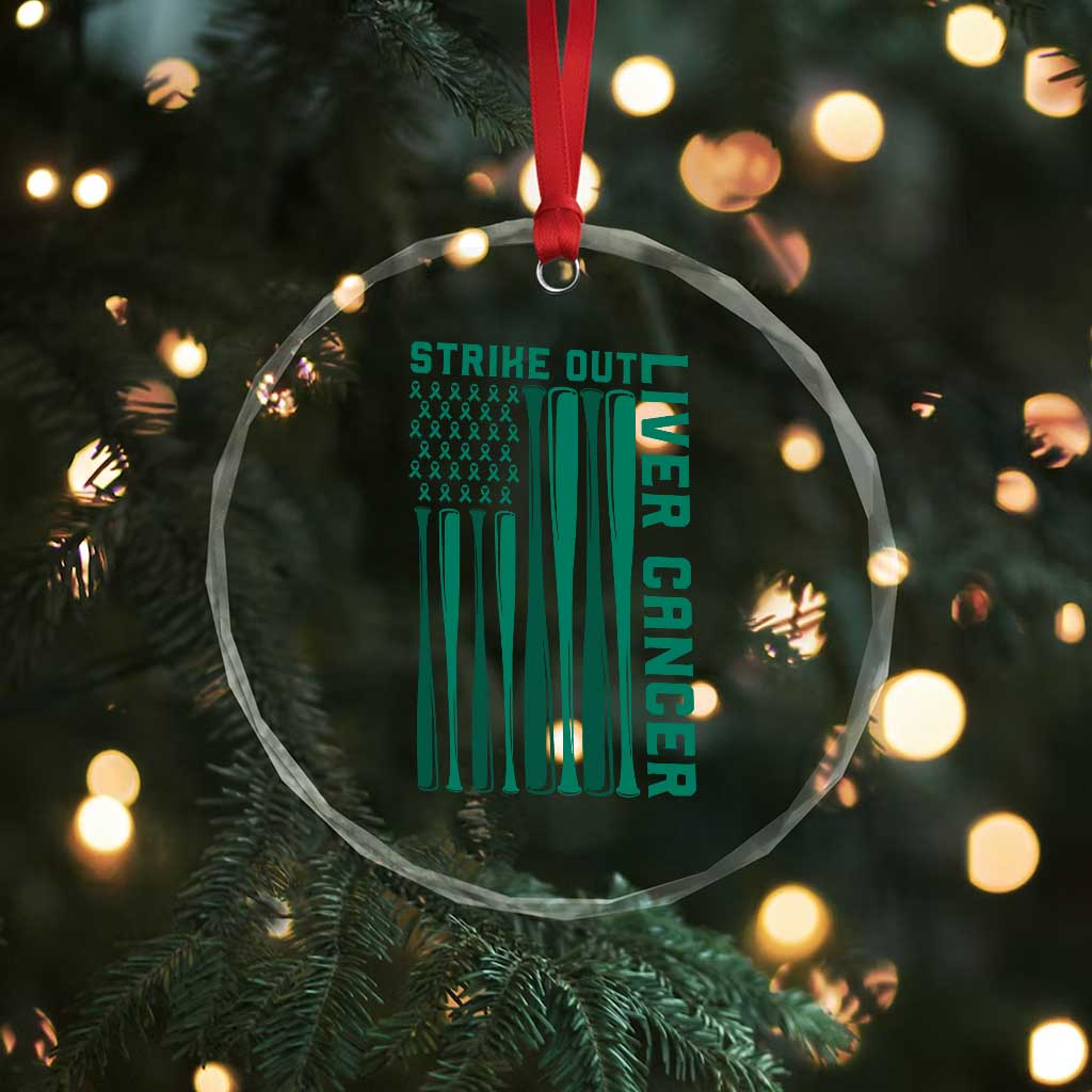 Strike Out Liver Cancer Baseball Crystal Glass Ornament American Flag Support Gift