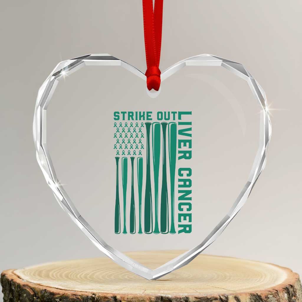Strike Out Liver Cancer Baseball Heart Crystal Glass Ornament American Flag Support Gift