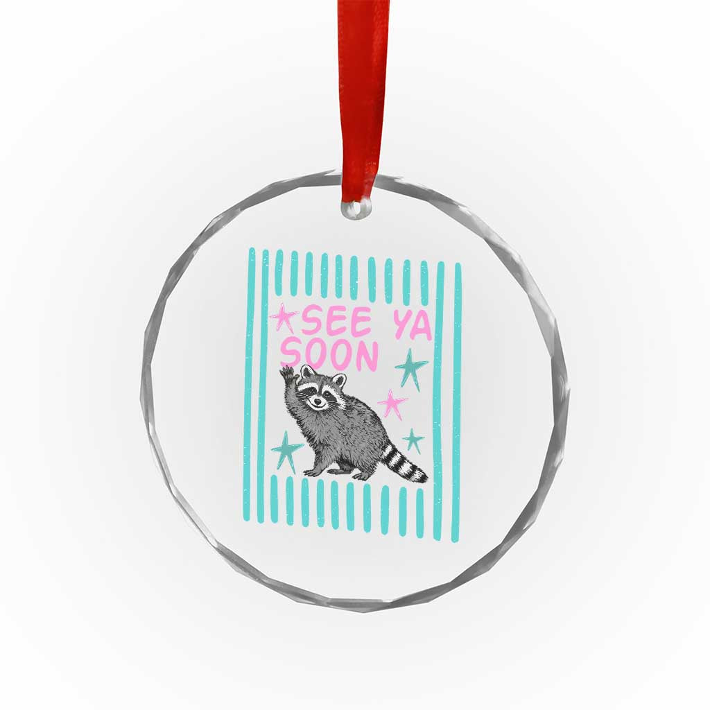 Striped Funny See Ya Soon Racoon Crystal Glass Ornament Last Day Of School Teacher