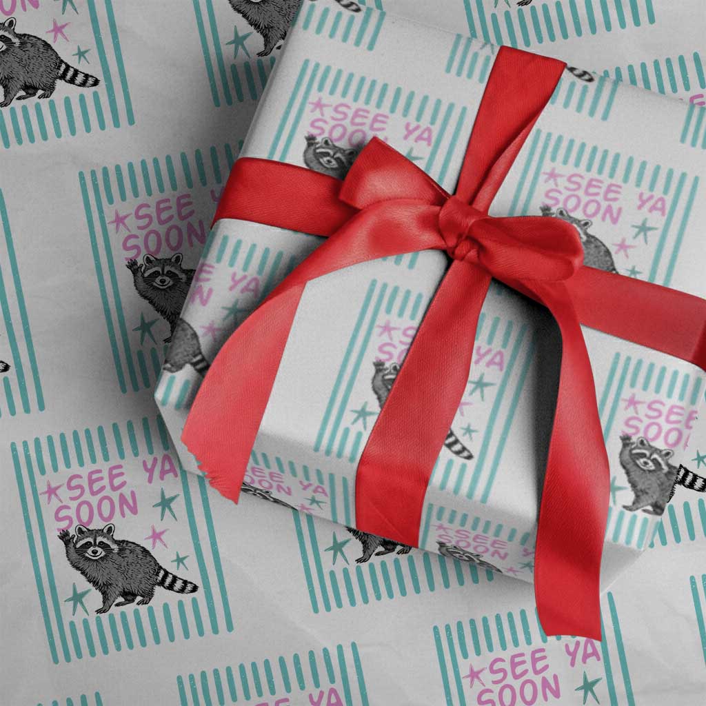 Striped Funny See Ya Soon Racoon Wrapping Paper Roll Last Day Of School Teacher