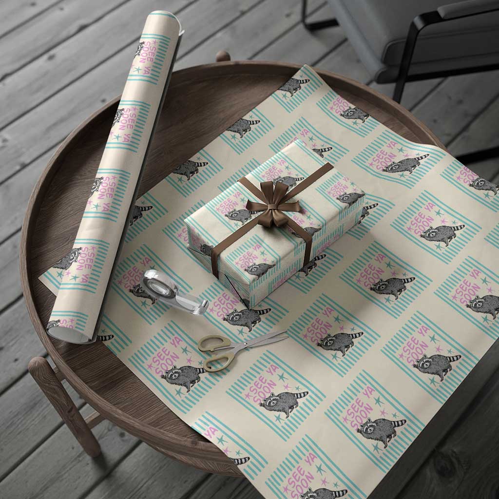 Striped Funny See Ya Soon Racoon Wrapping Paper Roll Last Day Of School Teacher