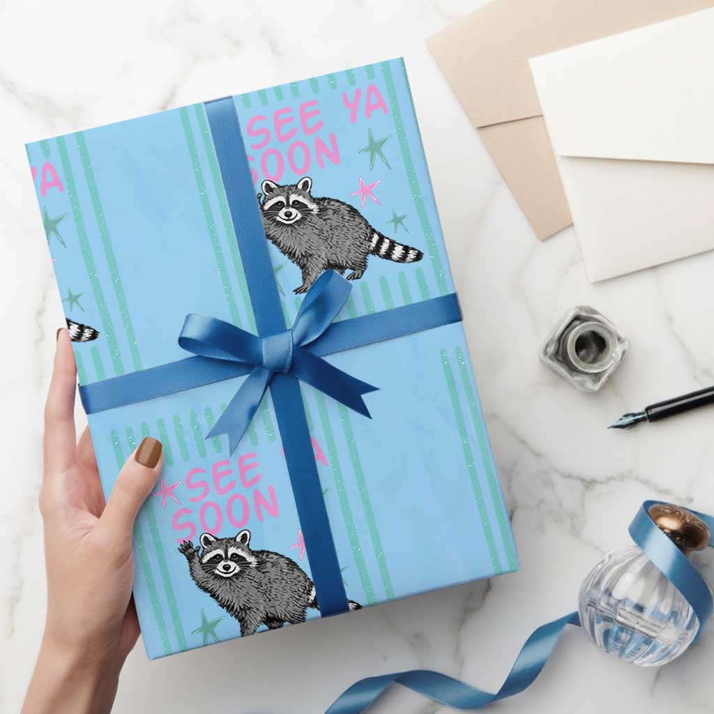 Striped Funny See Ya Soon Racoon Wrapping Paper Roll Last Day Of School Teacher