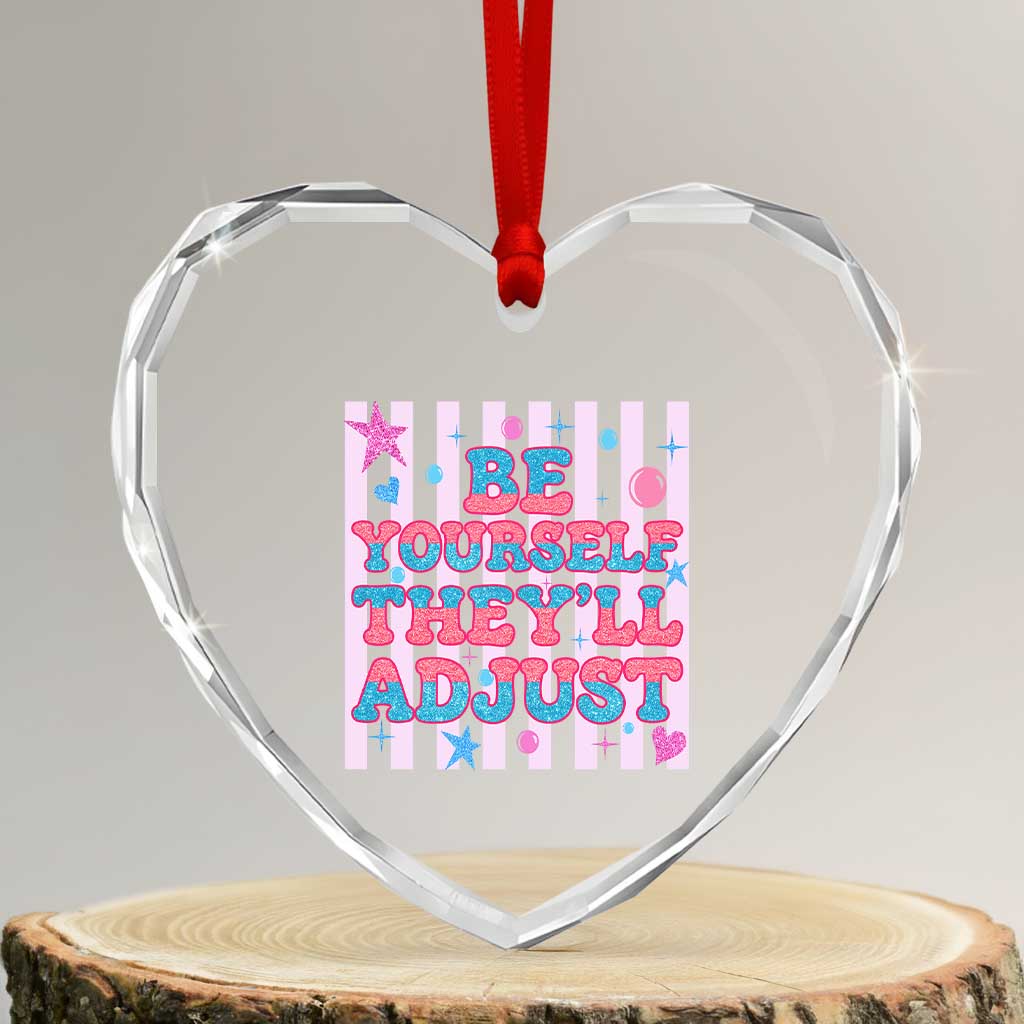Striped Glitter Effect Printed Trans Rights Heart Crystal Glass Ornament Be Yourself They Will Adjust