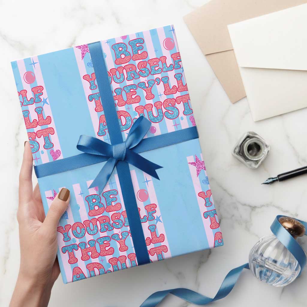 Striped Glitter Effect Printed Trans Rights Wrapping Paper Roll Be Yourself They Will Adjust