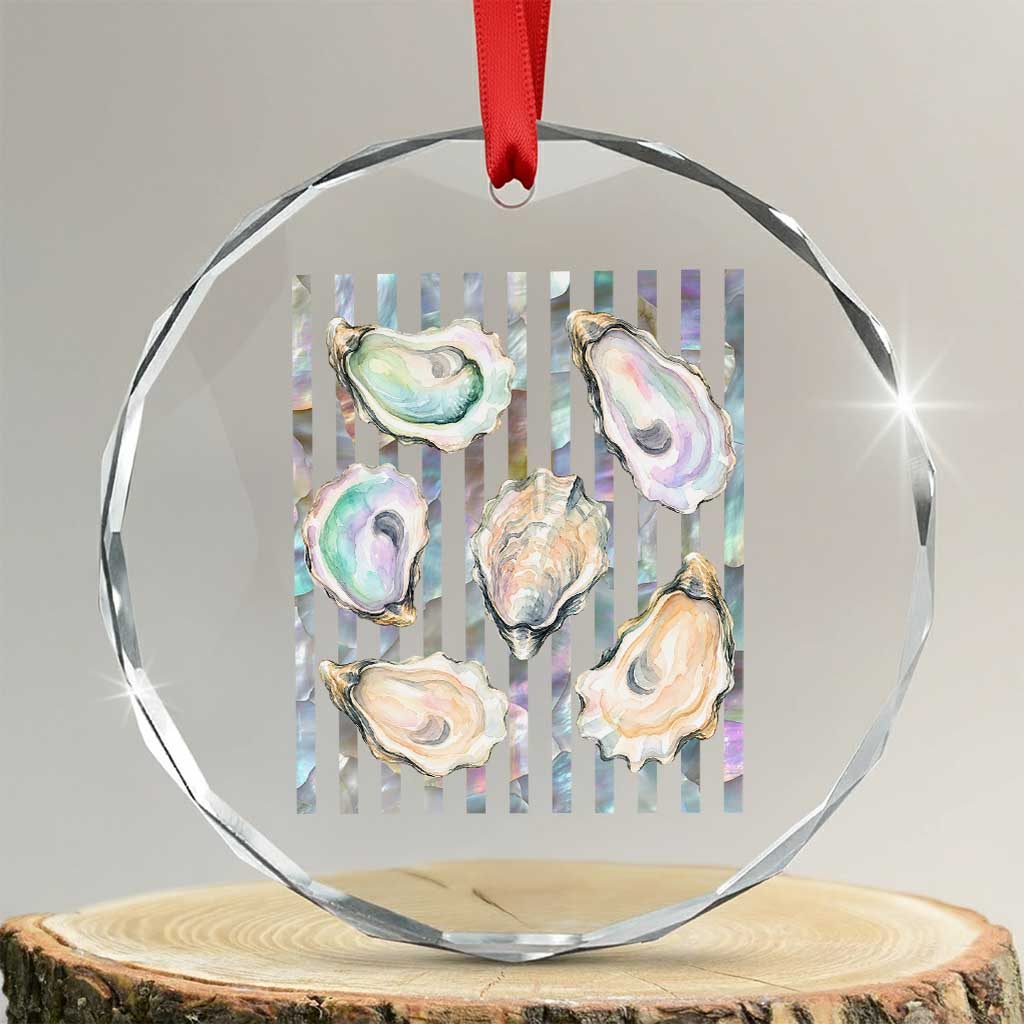 Striped Glitter Oyster Shell Crystal Glass Ornament Coastal Summer Ocean Gift