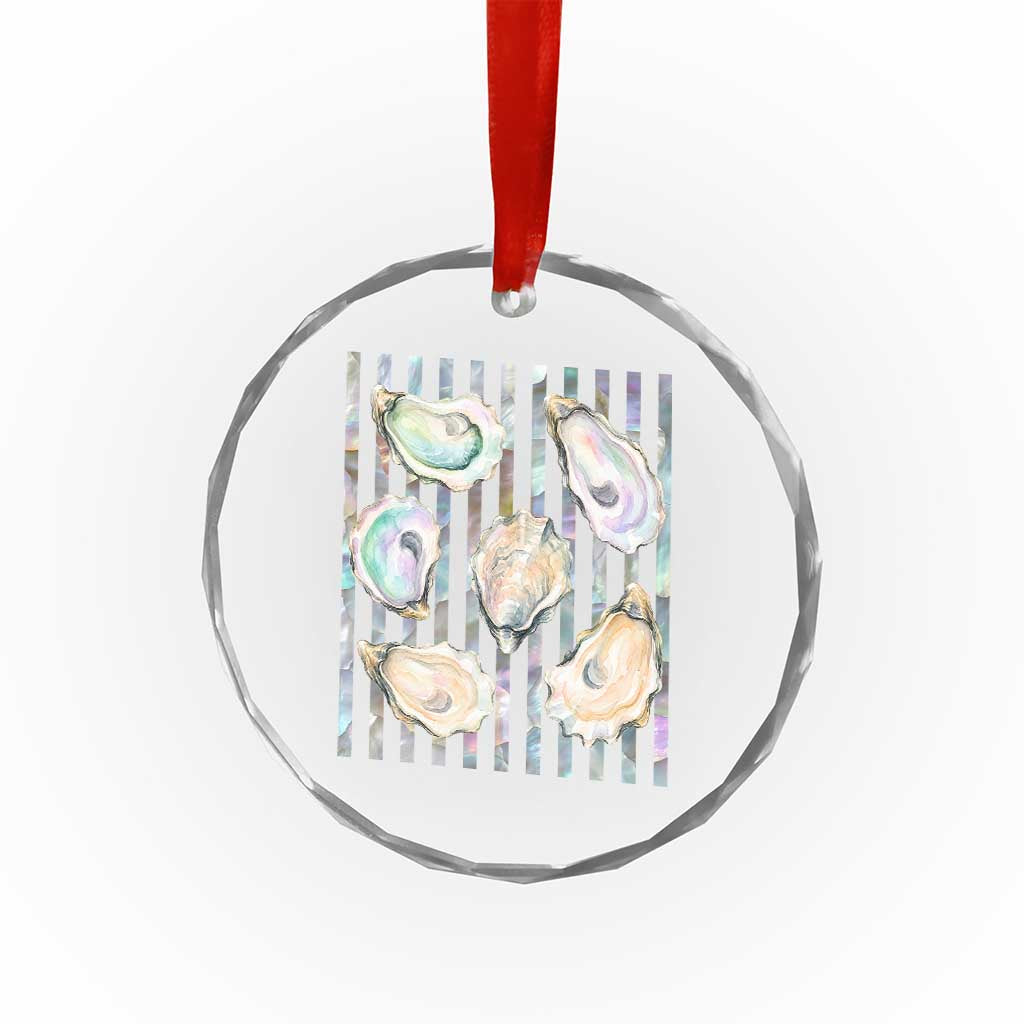 Striped Glitter Oyster Shell Crystal Glass Ornament Coastal Summer Ocean Gift