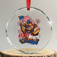 Striped Highland Cow 4th Of July Crystal Glass Ornament Red White And Moo