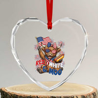 Striped Highland Cow 4th Of July Heart Crystal Glass Ornament Red White And Moo