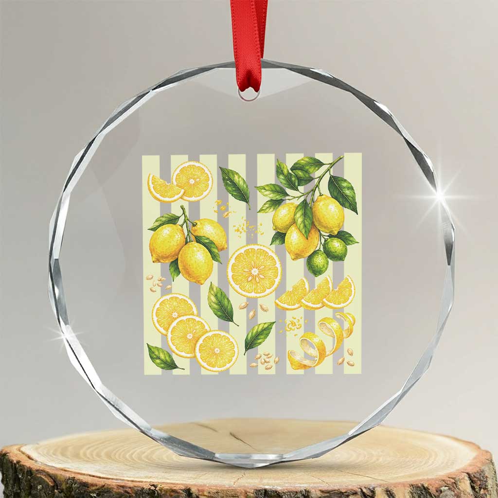 Striped Summer Lemon Crystal Glass Ornament Citrus Fruit Lover Gift