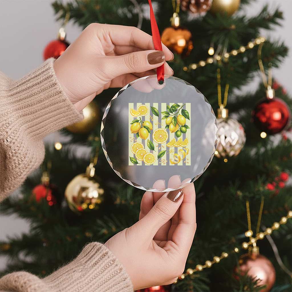Striped Summer Lemon Crystal Glass Ornament Citrus Fruit Lover Gift