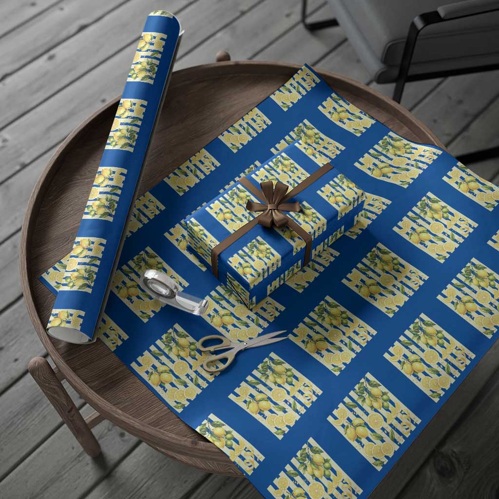Striped Summer Lemon Wrapping Paper Roll Citrus Fruit Lover Gift