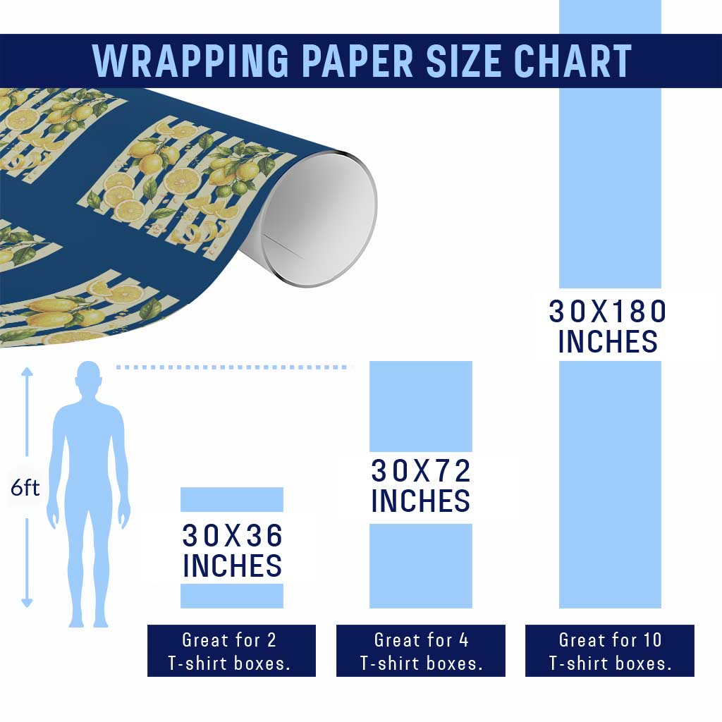 Striped Summer Lemon Wrapping Paper Roll Citrus Fruit Lover Gift
