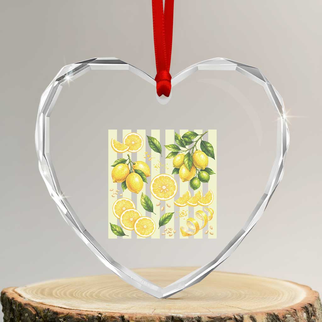 Striped Summer Lemon Heart Crystal Glass Ornament Citrus Fruit Lover Gift