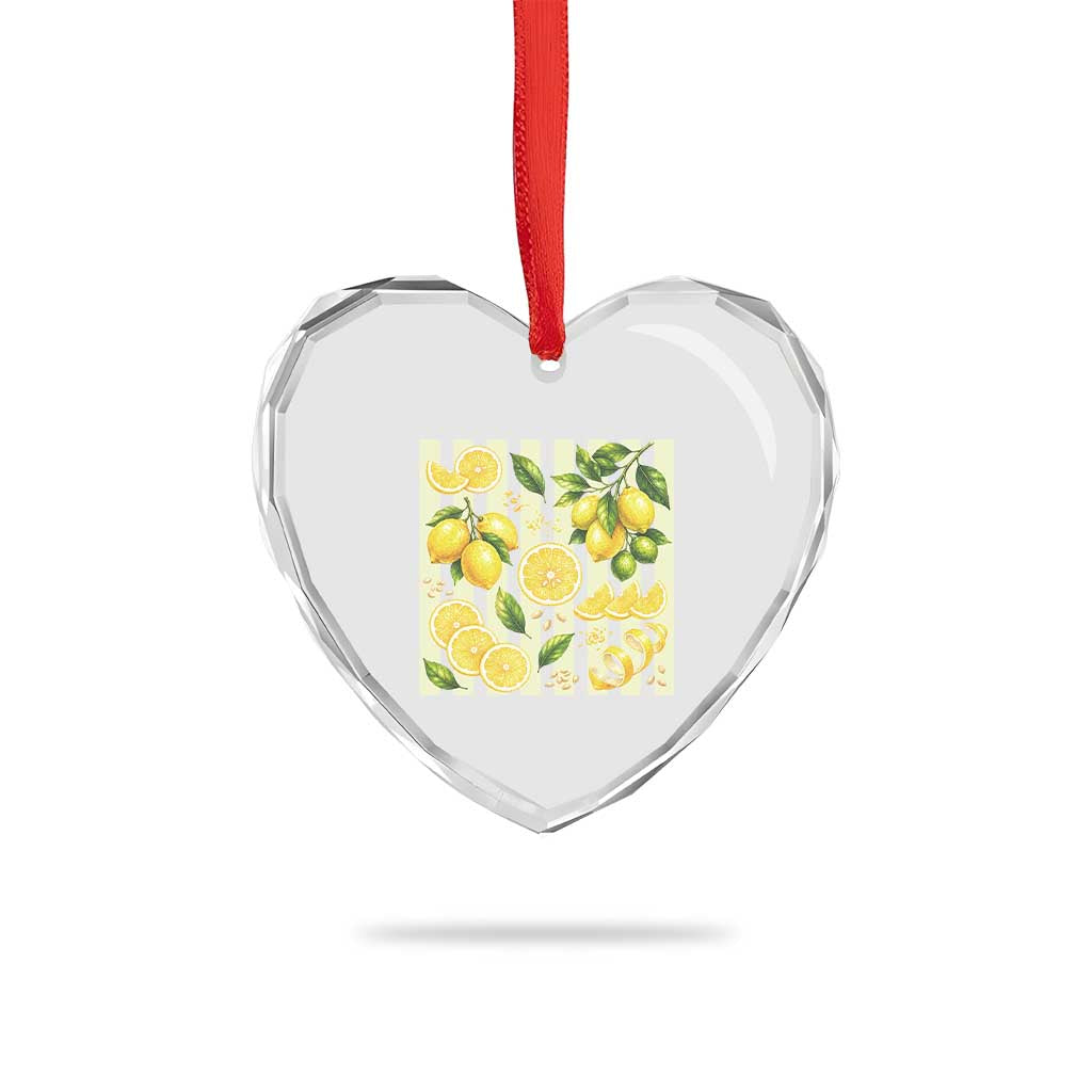 Striped Summer Lemon Heart Crystal Glass Ornament Citrus Fruit Lover Gift