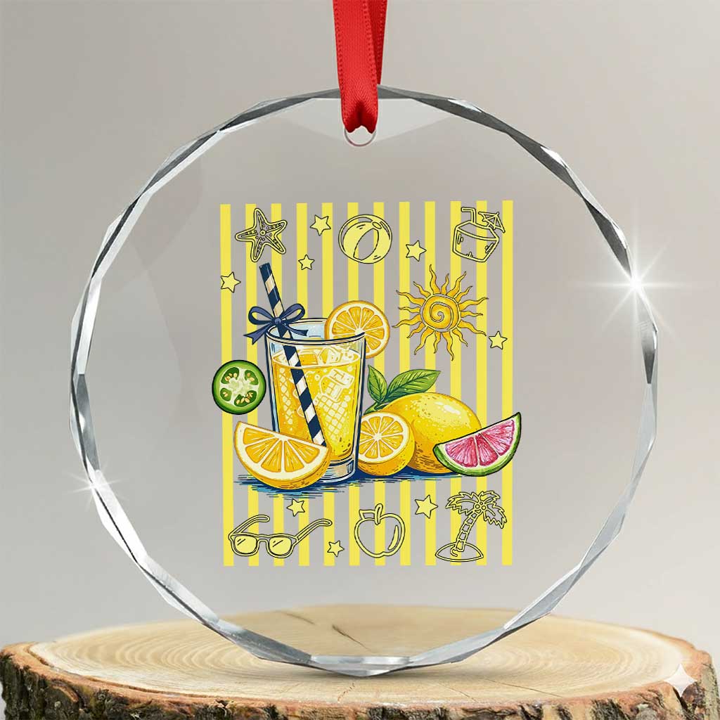 Striped Summer Lemonade Crystal Glass Ornament Preppy Brushstroke Aesthetic Graphic