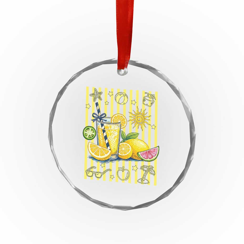 Striped Summer Lemonade Crystal Glass Ornament Preppy Brushstroke Aesthetic Graphic