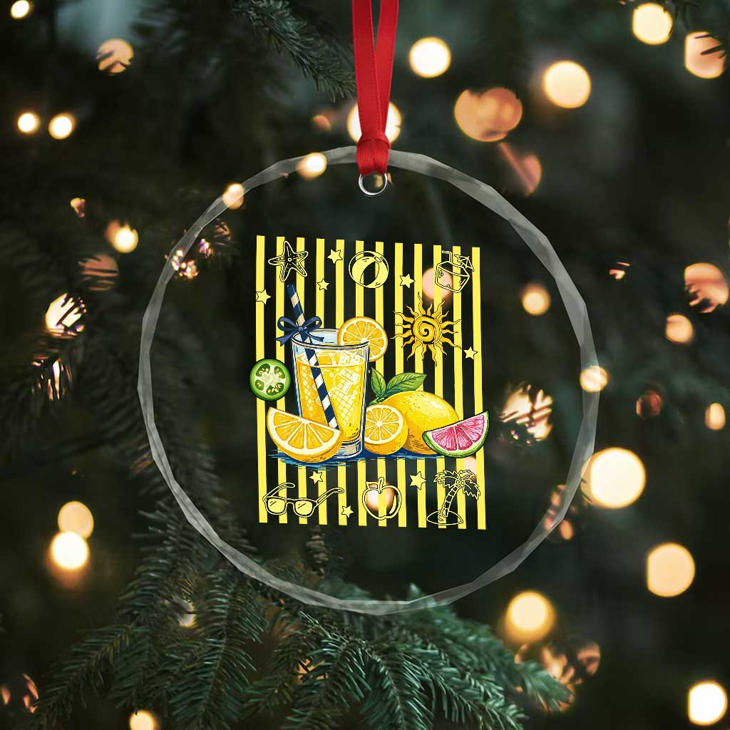 Striped Summer Lemonade Crystal Glass Ornament Preppy Brushstroke Aesthetic Graphic