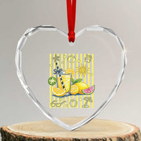 Striped Summer Lemonade Heart Crystal Glass Ornament Preppy Brushstroke Aesthetic Graphic