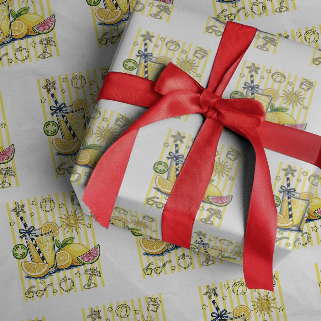 Striped Summer Lemonade Wrapping Paper Roll Preppy Brushstroke Aesthetic Graphic