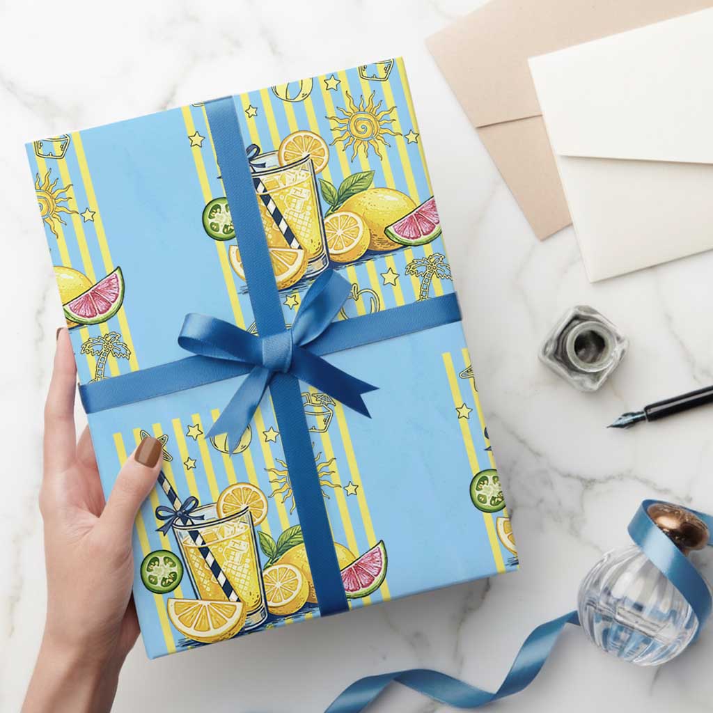 Striped Summer Lemonade Wrapping Paper Roll Preppy Brushstroke Aesthetic Graphic