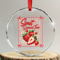 Striped Summer Strawberry Crystal Glass Ornament Preppy Beach Vibes Graphic