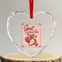 Striped Summer Strawberry Heart Crystal Glass Ornament Preppy Beach Vibes Graphic