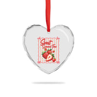 Striped Summer Strawberry Heart Crystal Glass Ornament Preppy Beach Vibes Graphic