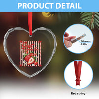 Striped Summer Strawberry Heart Crystal Glass Ornament Preppy Beach Vibes Graphic