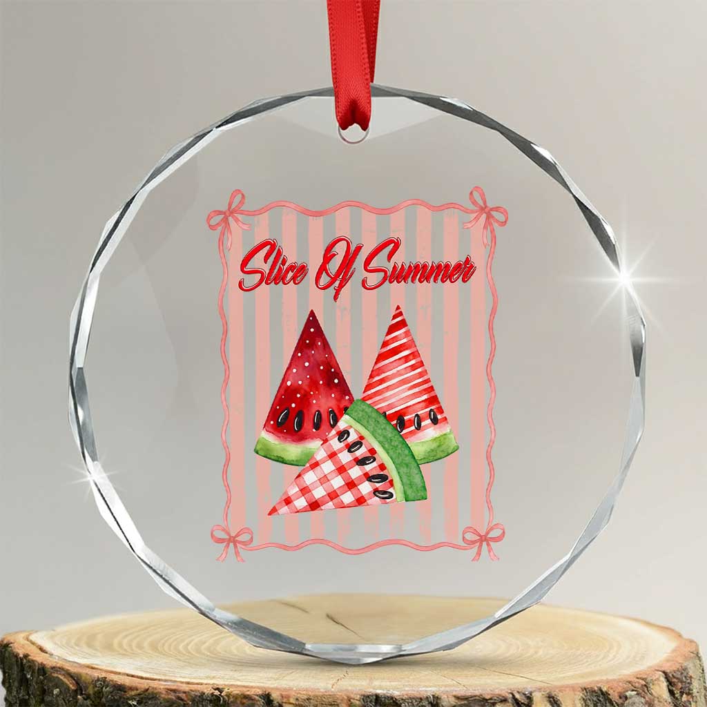 Striped Watermelon Beach Vibes Graphic Crystal Glass Ornament Slice Of Summer