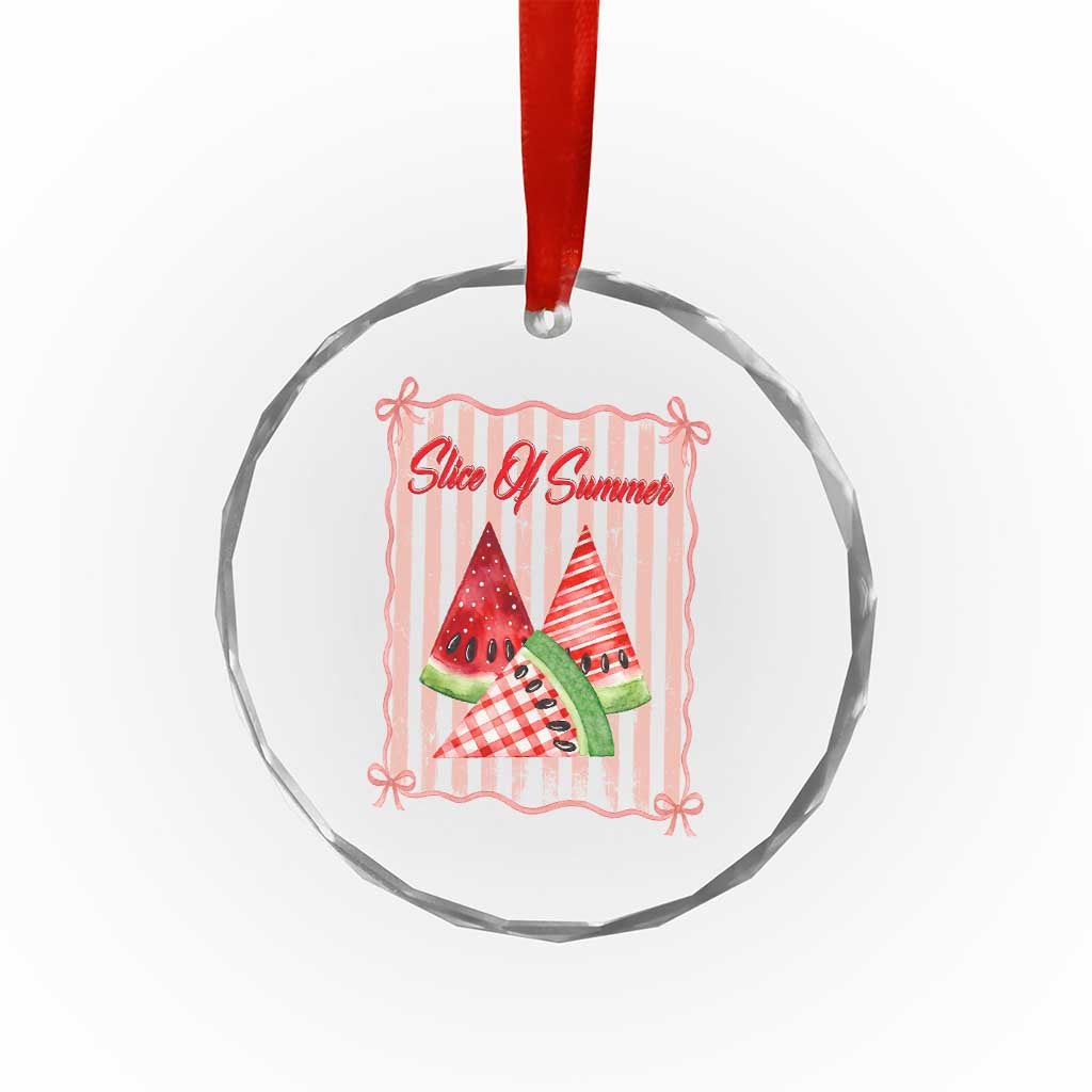 Striped Watermelon Beach Vibes Graphic Crystal Glass Ornament Slice Of Summer