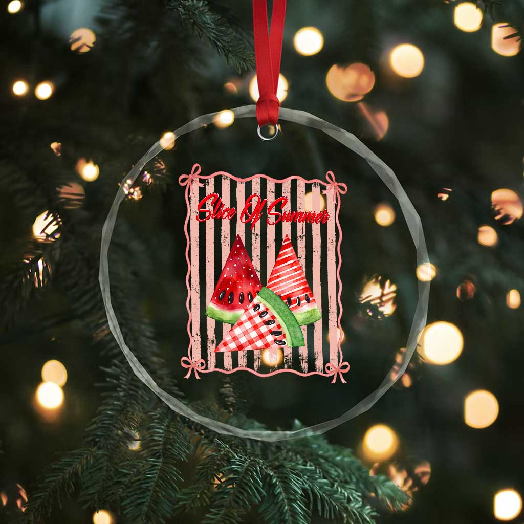 Striped Watermelon Beach Vibes Graphic Crystal Glass Ornament Slice Of Summer
