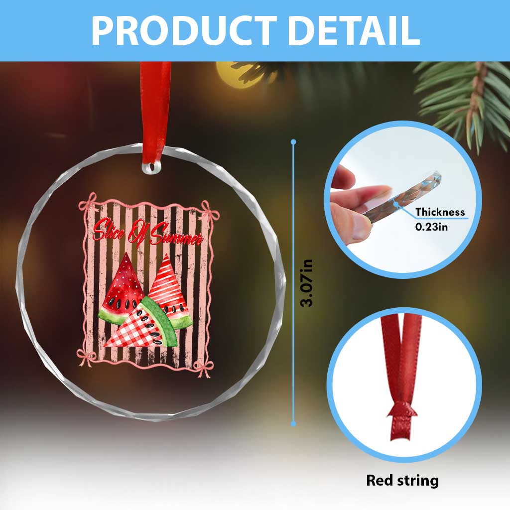 Striped Watermelon Beach Vibes Graphic Crystal Glass Ornament Slice Of Summer
