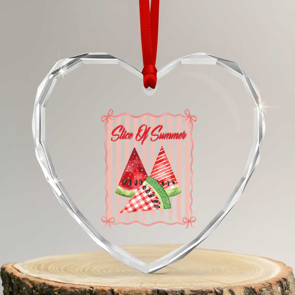 Striped Watermelon Beach Vibes Graphic Heart Crystal Glass Ornament Slice Of Summer
