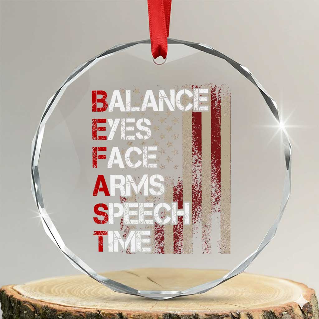 Stroke Awareness Crystal Glass Ornament BEFAST Stroke Symptoms Vintage American Flag