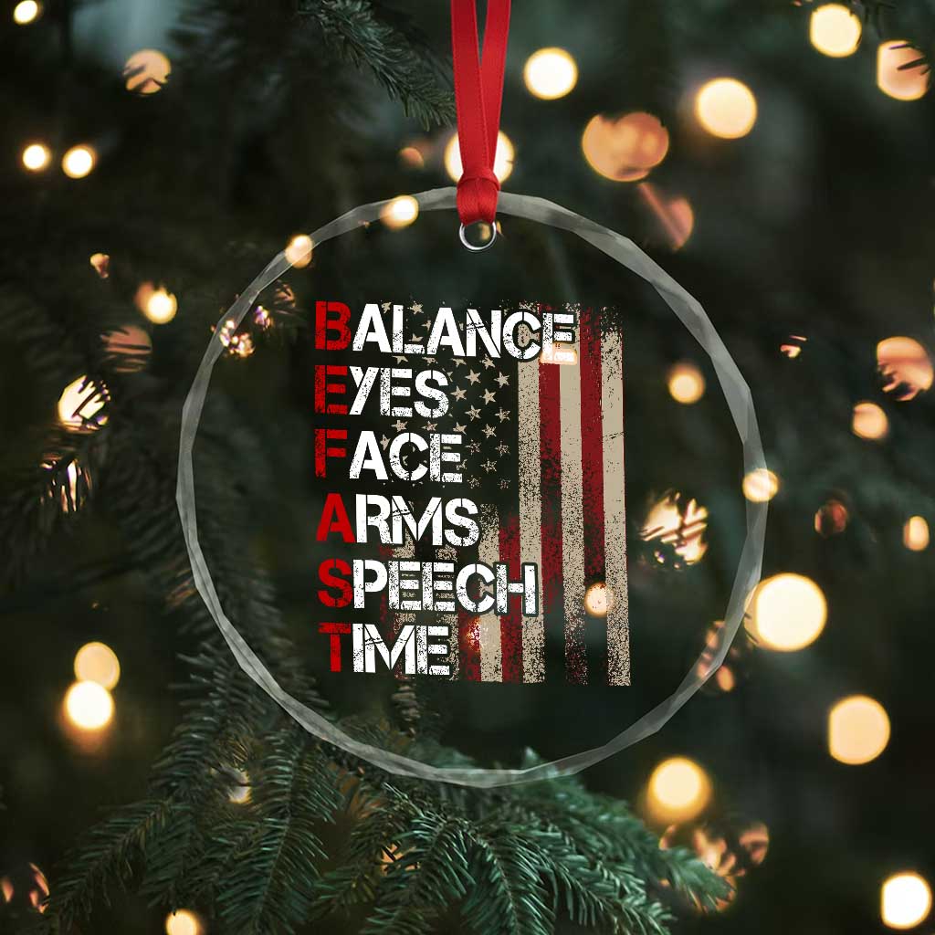 Stroke Awareness Crystal Glass Ornament BEFAST Stroke Symptoms Vintage American Flag