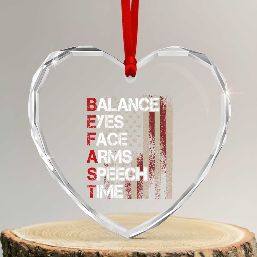 Stroke Awareness Heart Crystal Glass Ornament BEFAST Stroke Symptoms Vintage American Flag