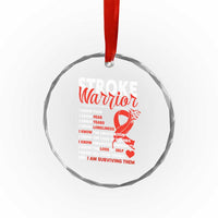 Stroke Warrior Crystal Glass Ornament I know Pain Fear Feather Red Ribbon