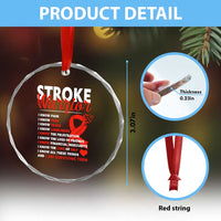 Stroke Warrior Crystal Glass Ornament I know Pain Fear Feather Red Ribbon