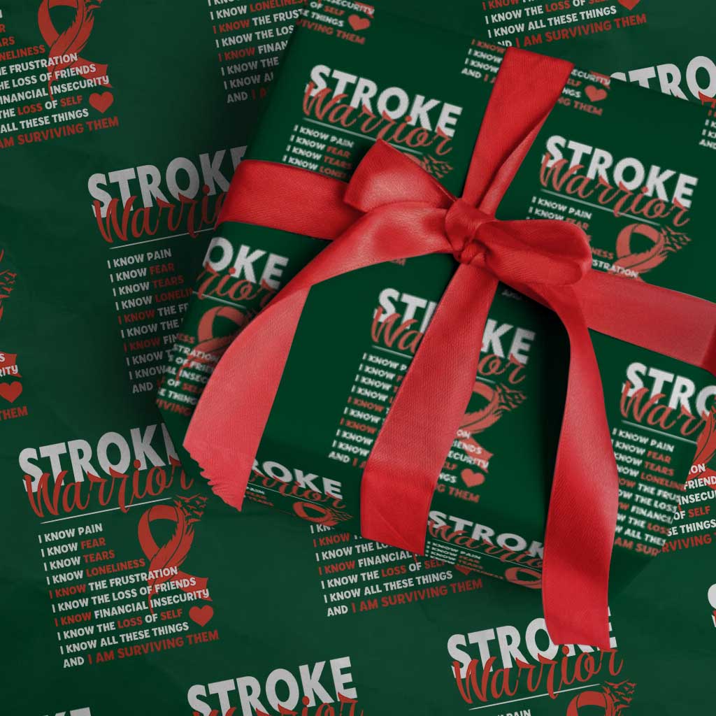 Stroke Warrior Wrapping Paper Roll I know Pain Fear Feather Red Ribbon