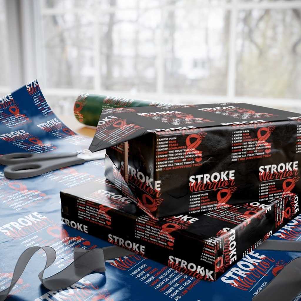 Stroke Warrior Wrapping Paper Roll I know Pain Fear Feather Red Ribbon