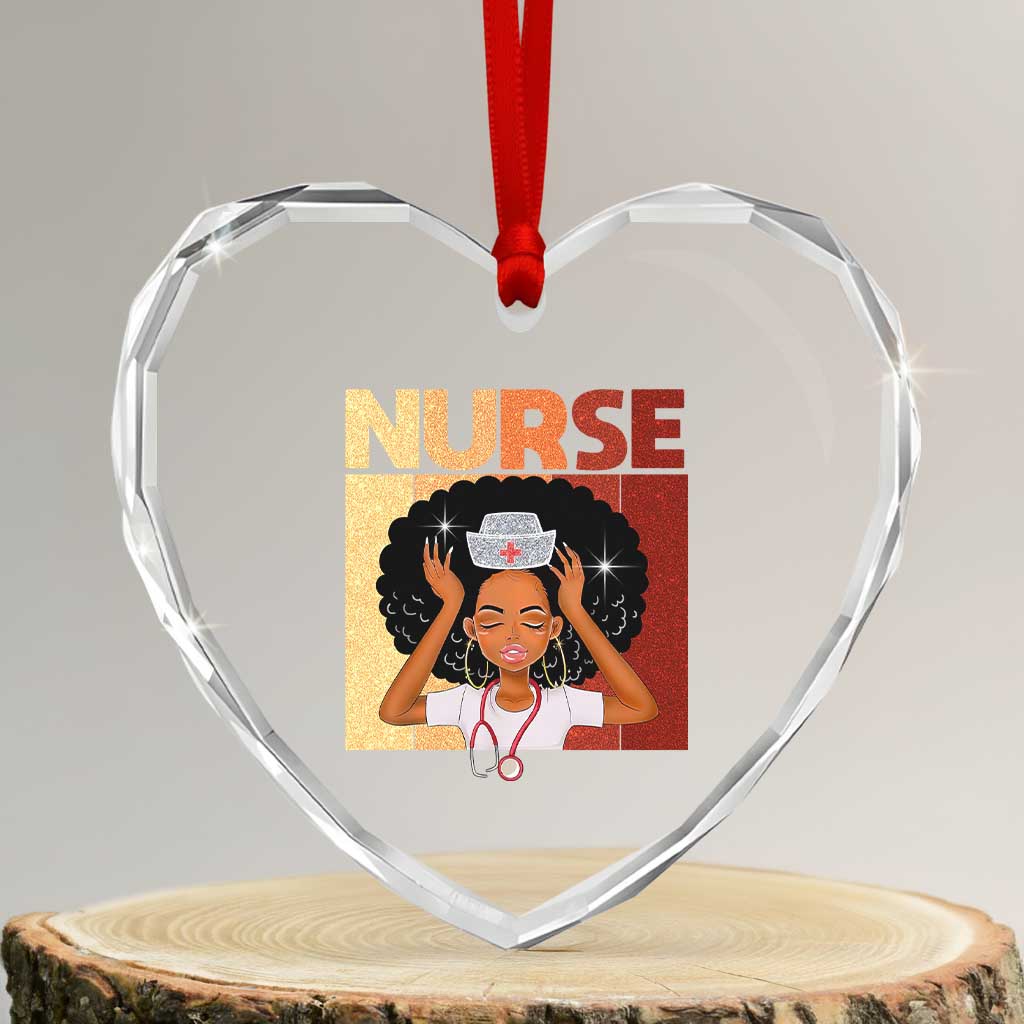 Strong Black Nurse Heart Crystal Glass Ornament Black History Medical Professional Gift - Wonder Print Shop