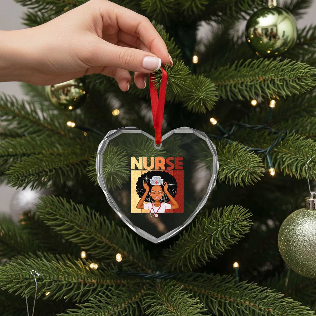 Strong Black Nurse Heart Crystal Glass Ornament Black History Medical Professional Gift - Wonder Print Shop