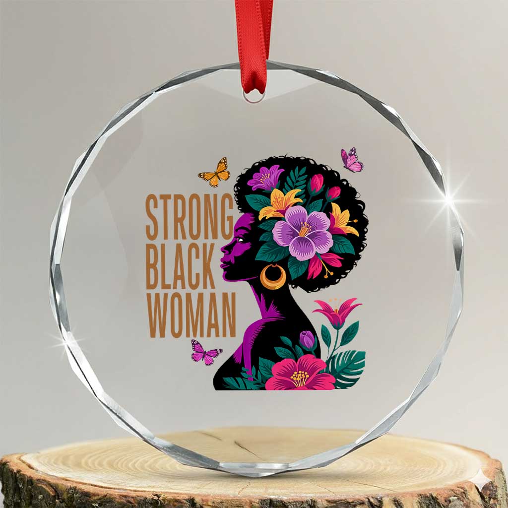 Strong Black Woman Floral Afro Crystal Glass Ornament Empowering Black Queen Pride Celebrating Melanin and Strength