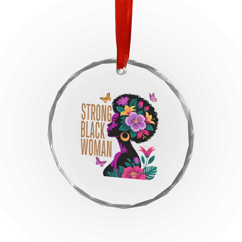 Strong Black Woman Floral Afro Crystal Glass Ornament Empowering Black Queen Pride Celebrating Melanin and Strength
